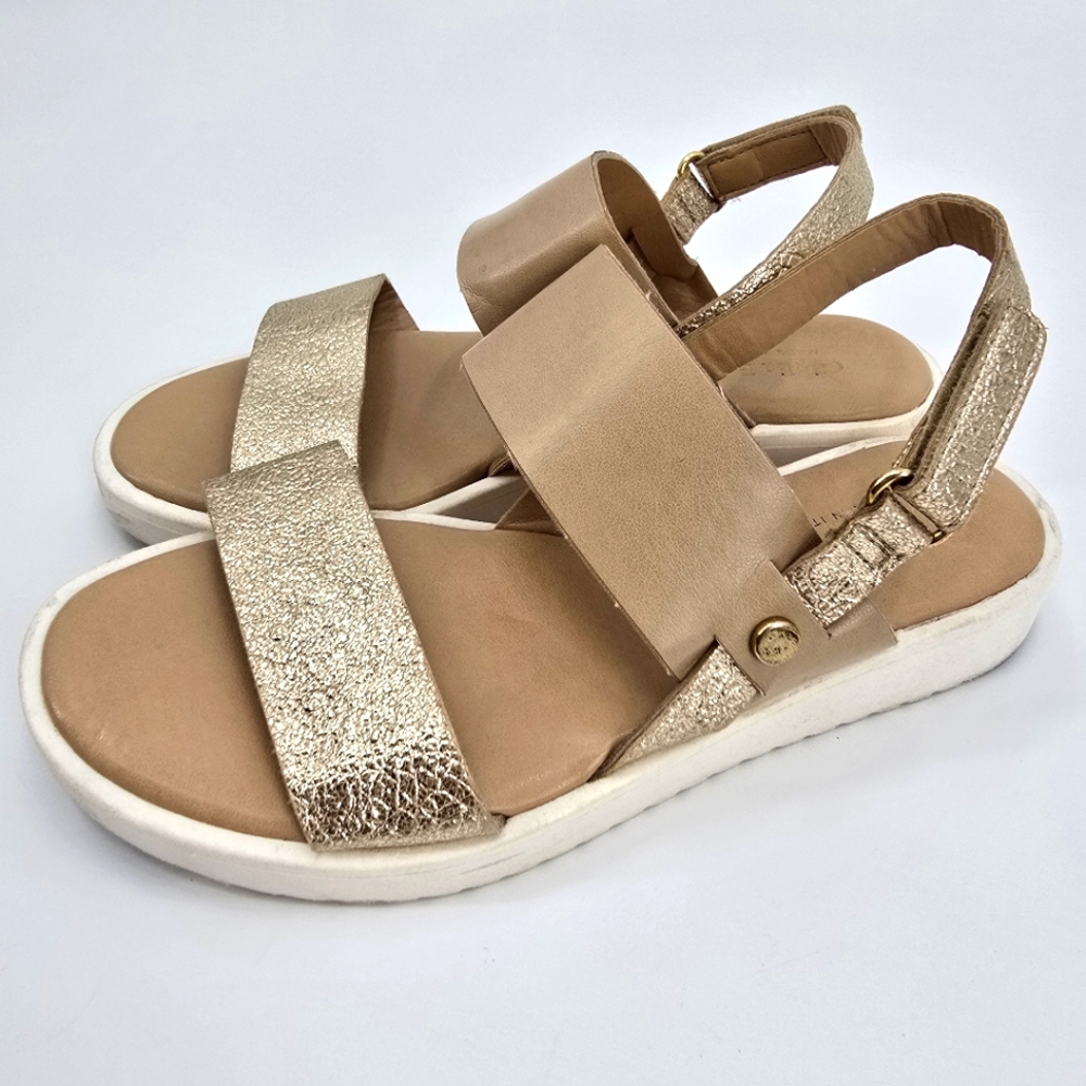Giulia Palai Girls Tan And Gold Sandals Size 1